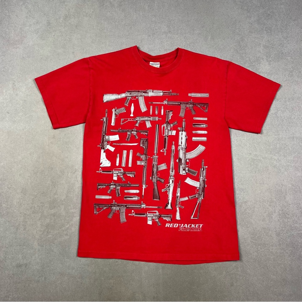 Y2K Gun Red Jacket Red Short Sleeve Graphic Tee